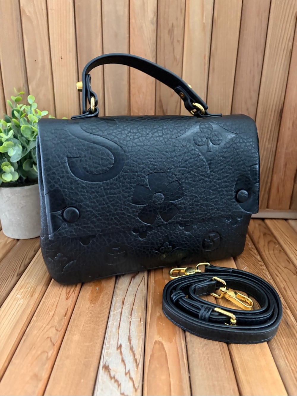 Verano Hill Black Embossed Monogram Satchel Crossbody, NWOT